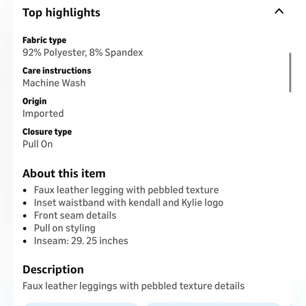 Large Kendall & Kylie faux leather pebbled leggings pants mulch brown stretchy